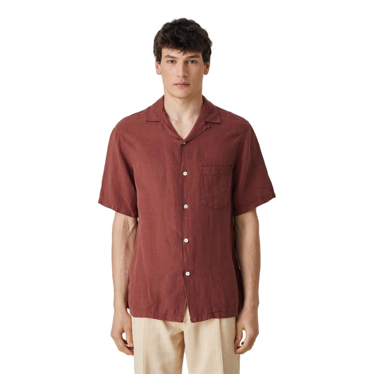 Linen Camp Shirt Bordeaux - Shirts