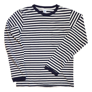 Long Sleeve Narrow Stripe White Navy - T-shirt