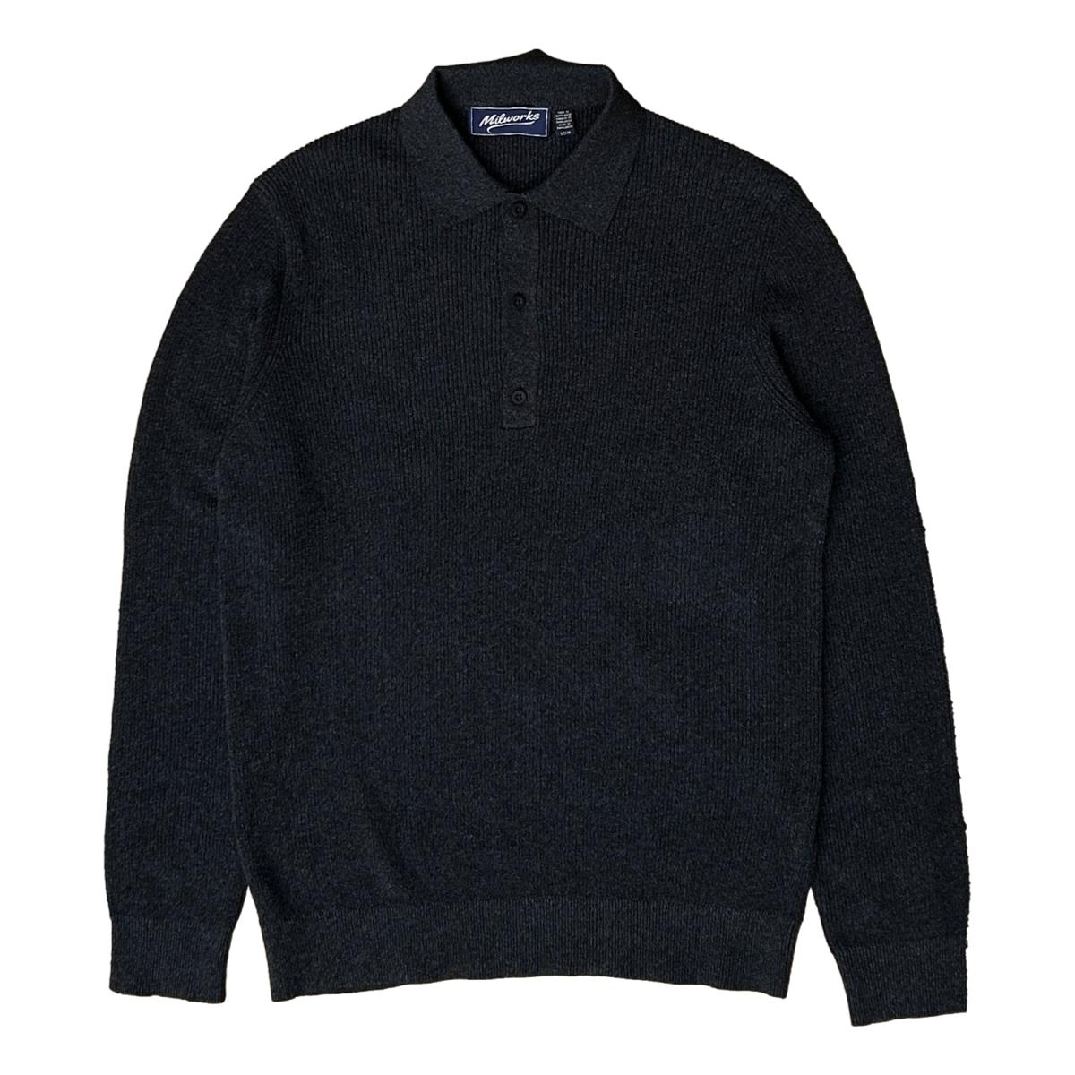 Long-Sleeve Polo Sweater Asphalt - sweater