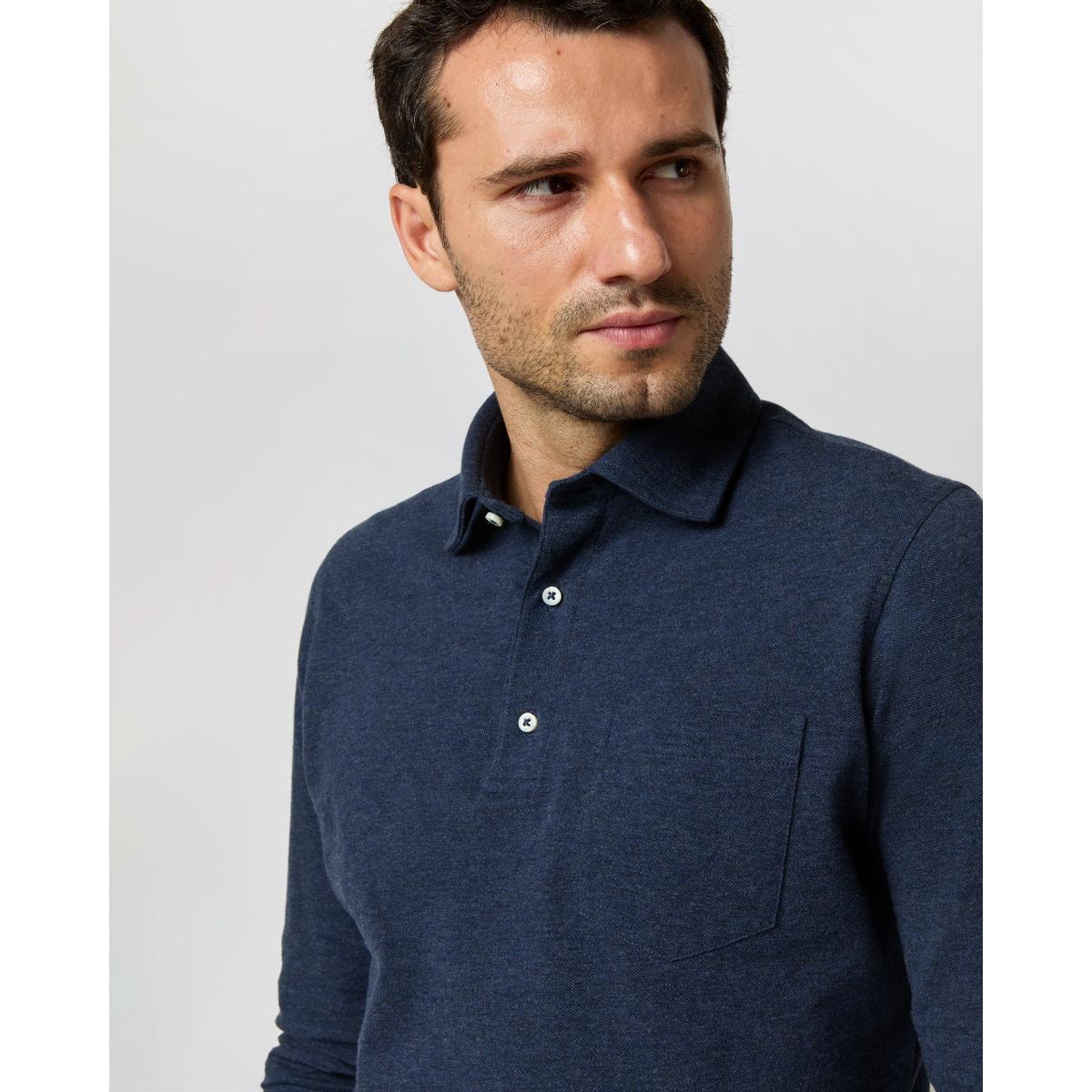 Long Sleeved Polo Heather Denim Pima Pique polo