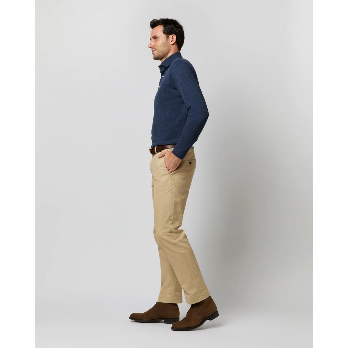 Long Sleeved Polo Heather Denim Pima Pique polo