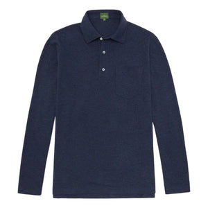 Long Sleeved Polo Heather Denim Pima Pique polo
