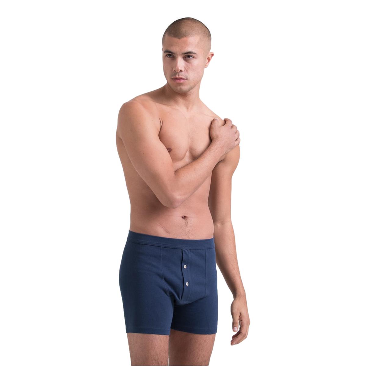 Loopwheeled Boxer Button Fly Ink Blue - underwear