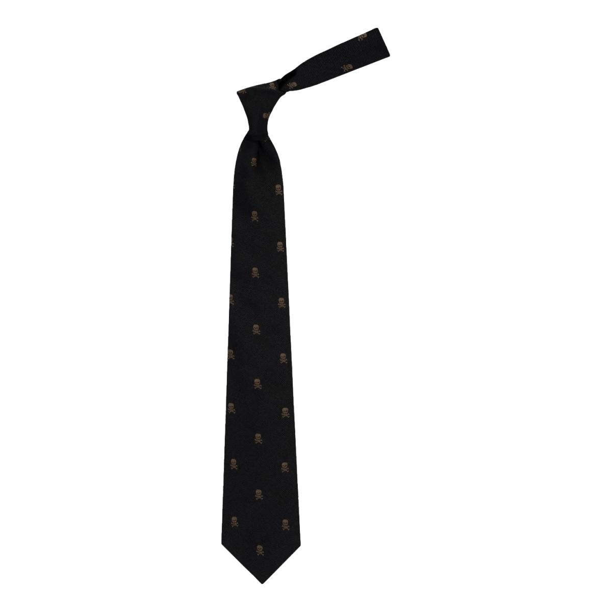 Made-in-USA Black and Buff Skull & Bones Club Tie - Tie