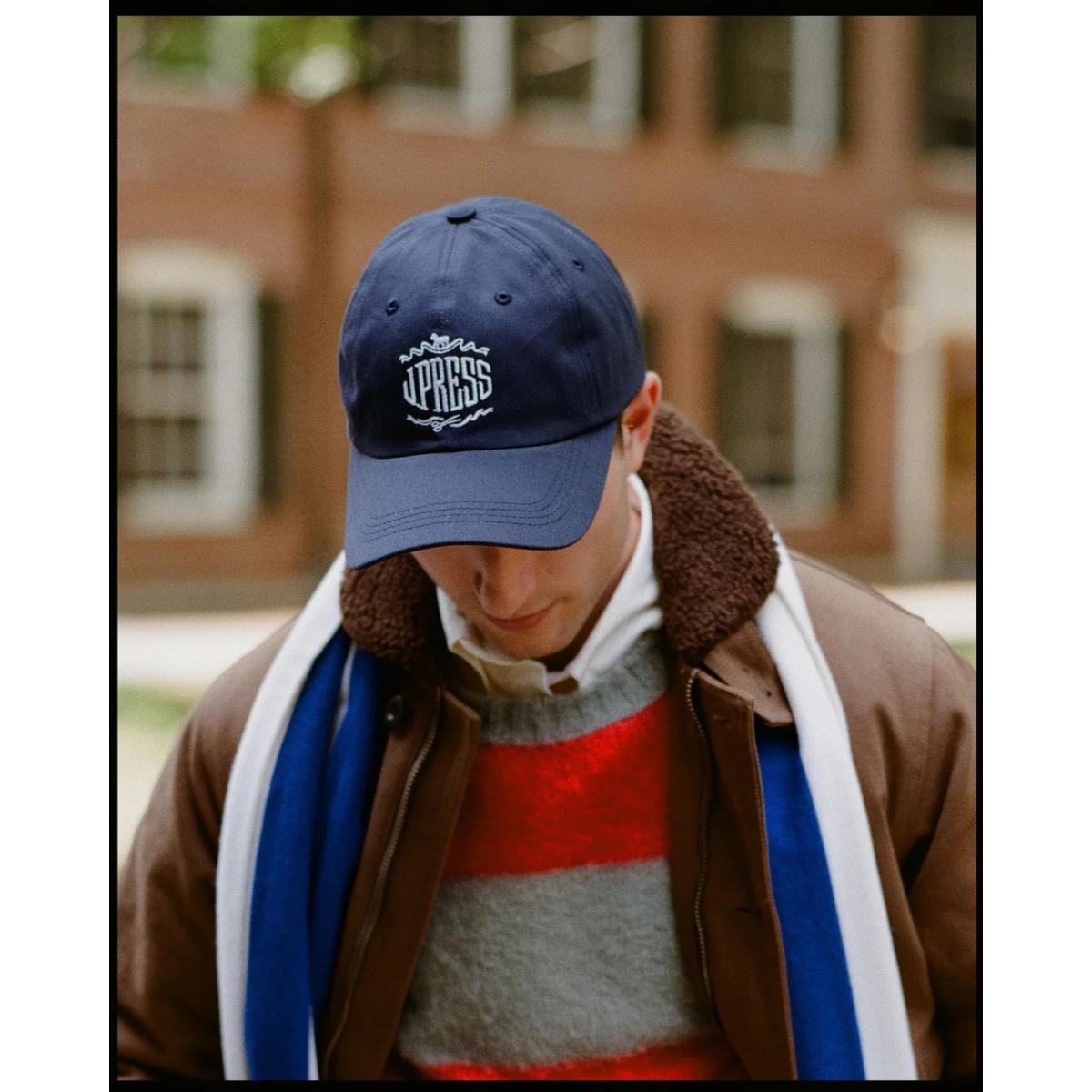 Made-in-USA Navy J. Press Embroidered Logo Dad Hat - Hat
