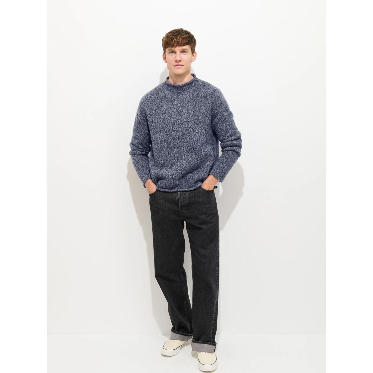 Marled Rollneck In Merino Wool Marled Blue - Sweater