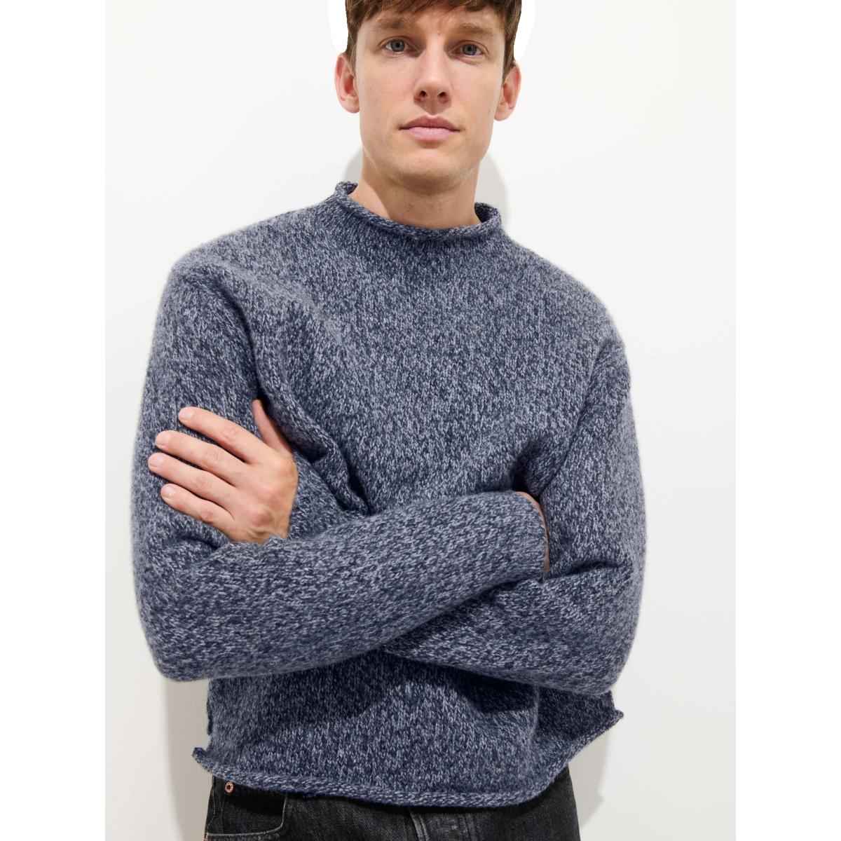 Marled Rollneck In Merino Wool Marled Blue - Sweater