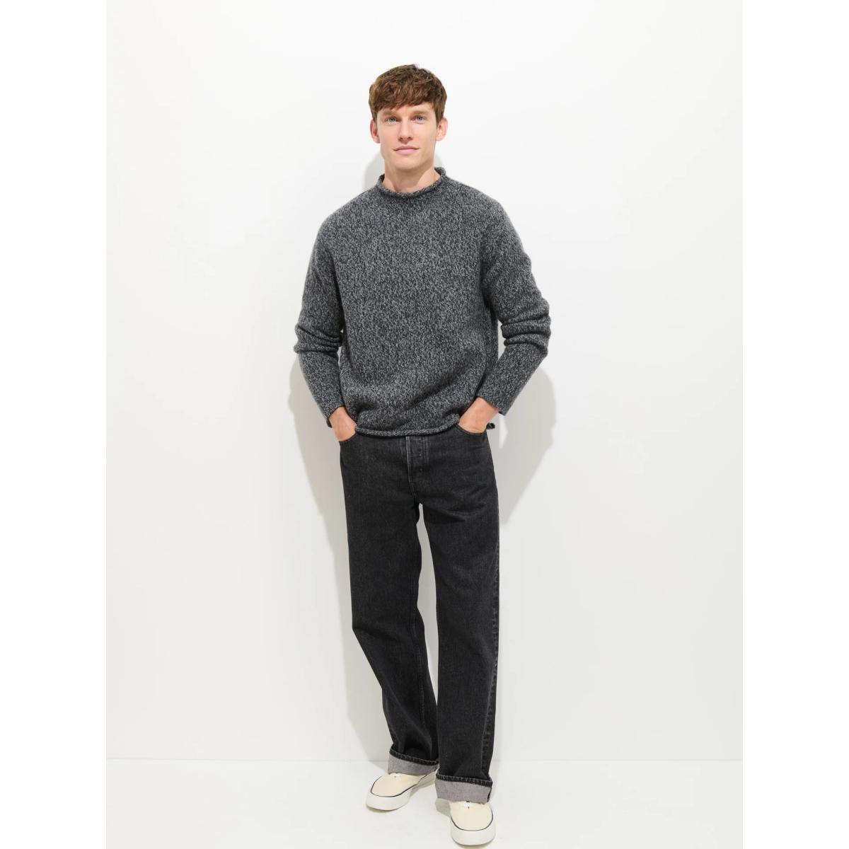 Marled Rollneck In Merino Wool Marled Charcoal - Sweater