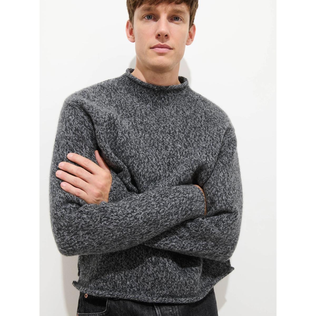 Marled Rollneck In Merino Wool Marled Charcoal - Sweater