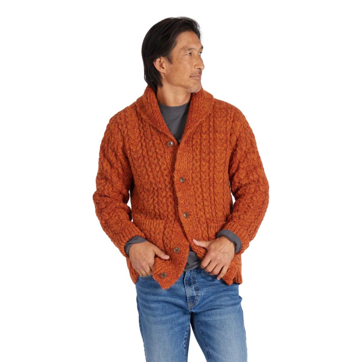 Melange Cable Shawl Cardigan Burnt Orange - sweater