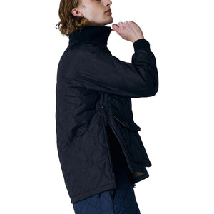 Military Ribbed High Neck W Zip Down Jacket Black