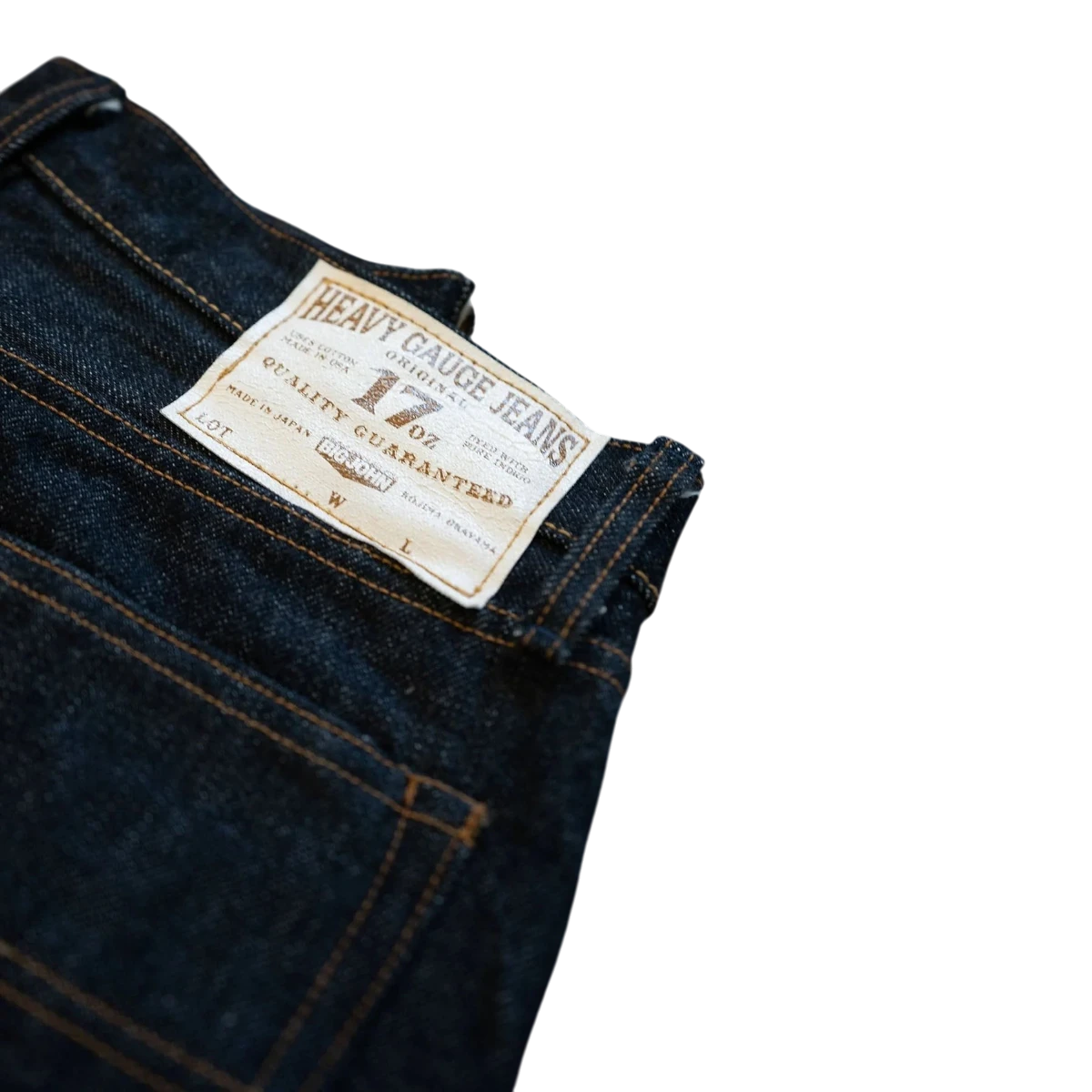 MILWORK 17oz heavy gauge slim fit jeans in dark indigo selvedge denim, made in Japan.
