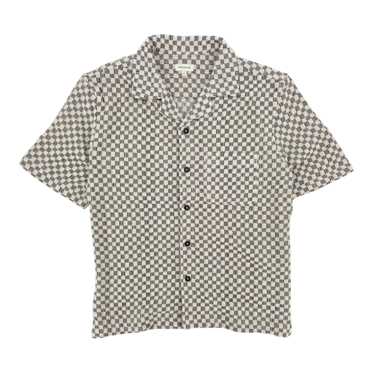MILWORK Khushi Camp Shirt in black and white check pattern, 100% cotton with short sleeves and camp collar.