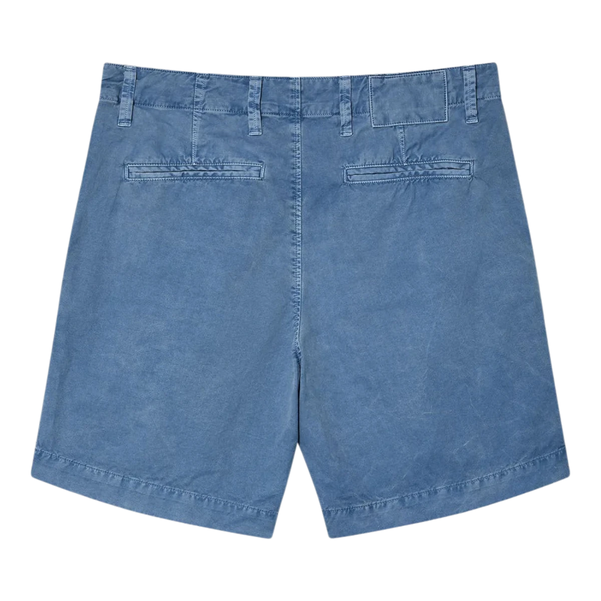 MILWORK blue cotton hemp union shorts with 7" inseam and Hollywood waistband.
