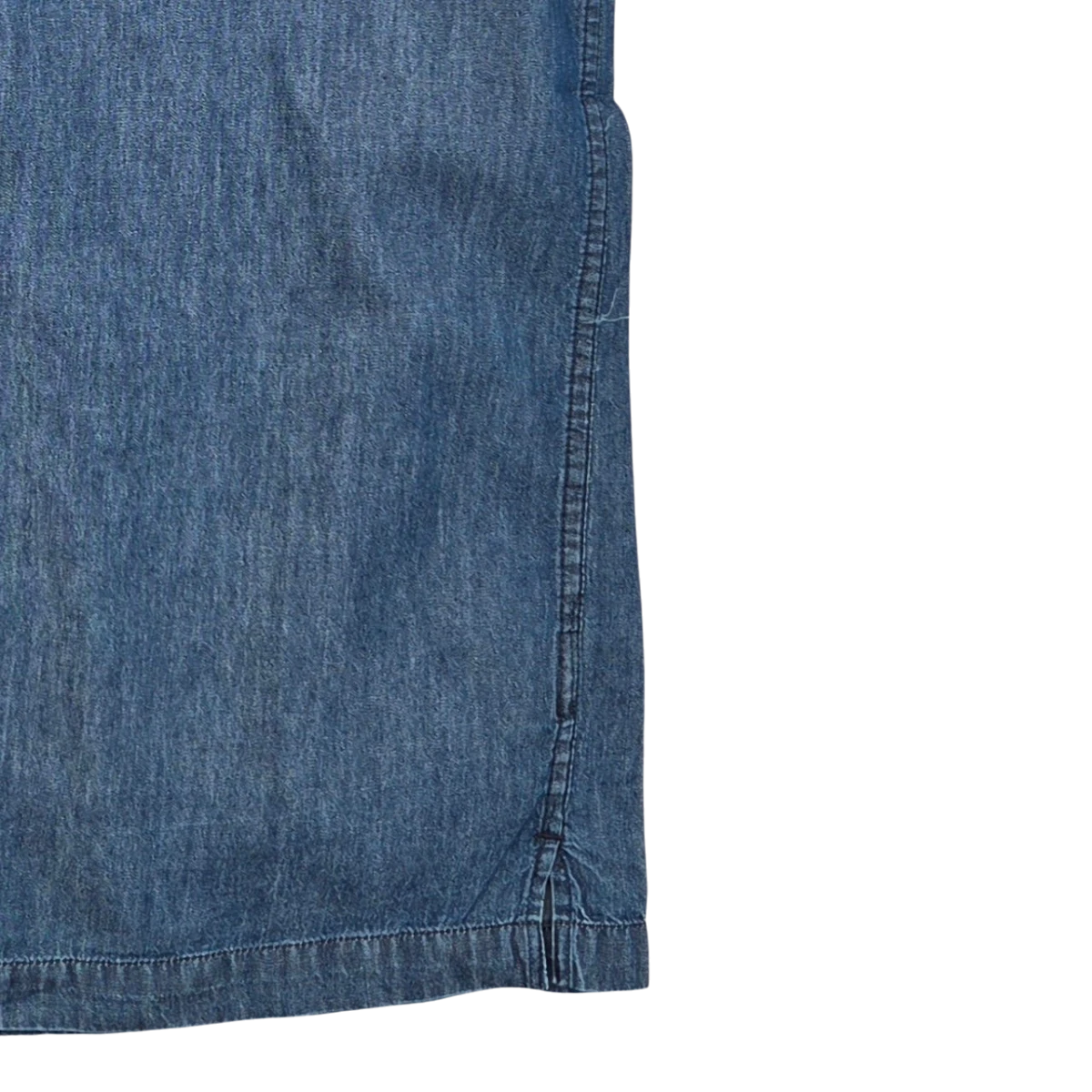MILWORK blue denim cotton camp shirt with side vents and reinforced stitching.