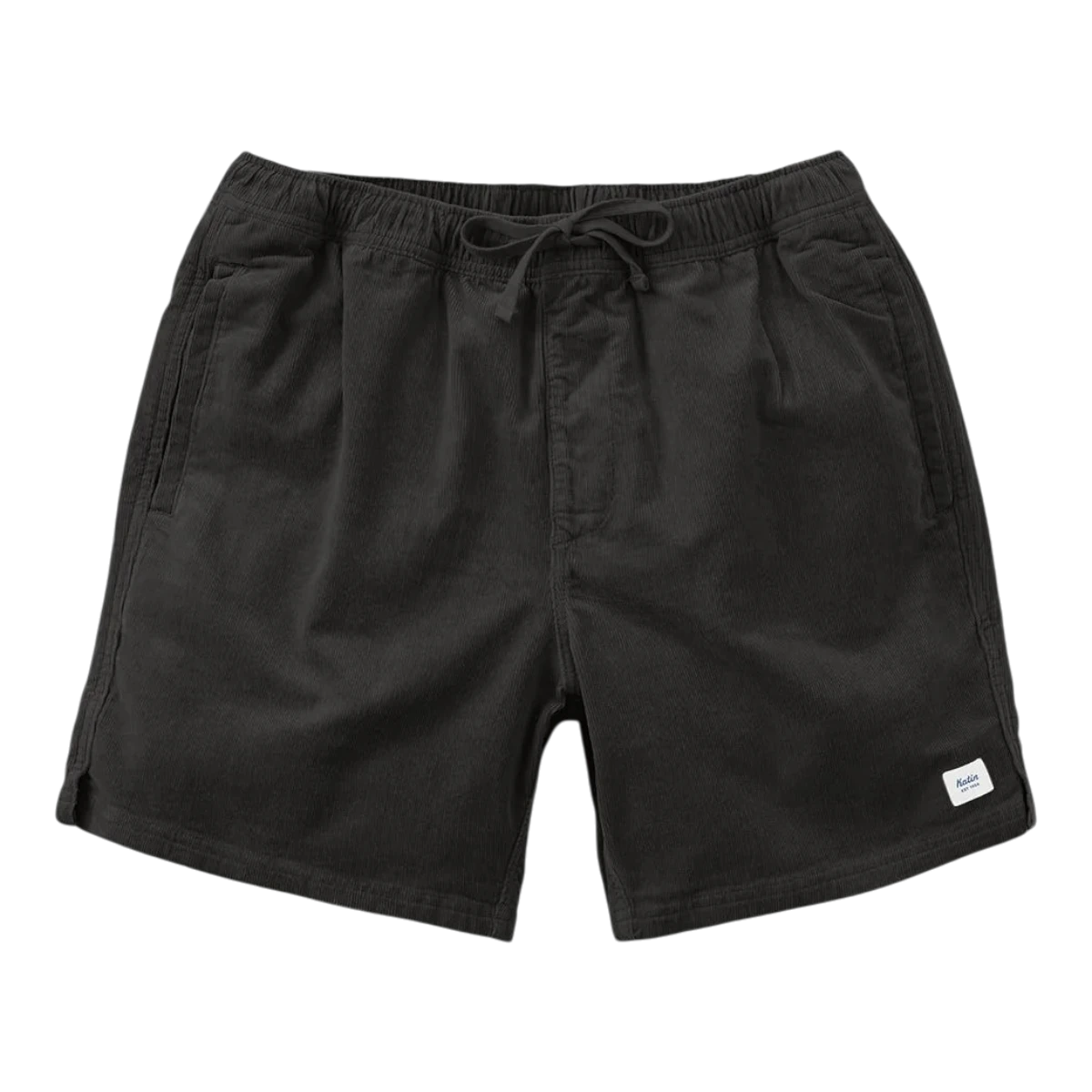 MILWORK Cord Local Short in washed black corduroy with drawstring waist, welt pockets, and 17" outseam.