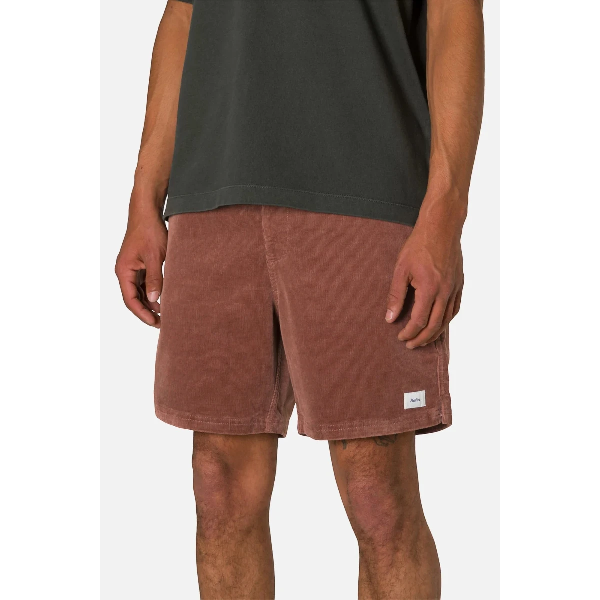 MILWORK Cord Local Short in dark clay corduroy. Men's casual shorts with a comfortable fit and 17" outseam.