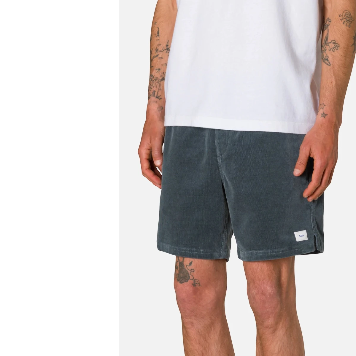 MILWORK Cord Local Short in Tempest Blue corduroy. Men's above-the-knee shorts with welt pockets.