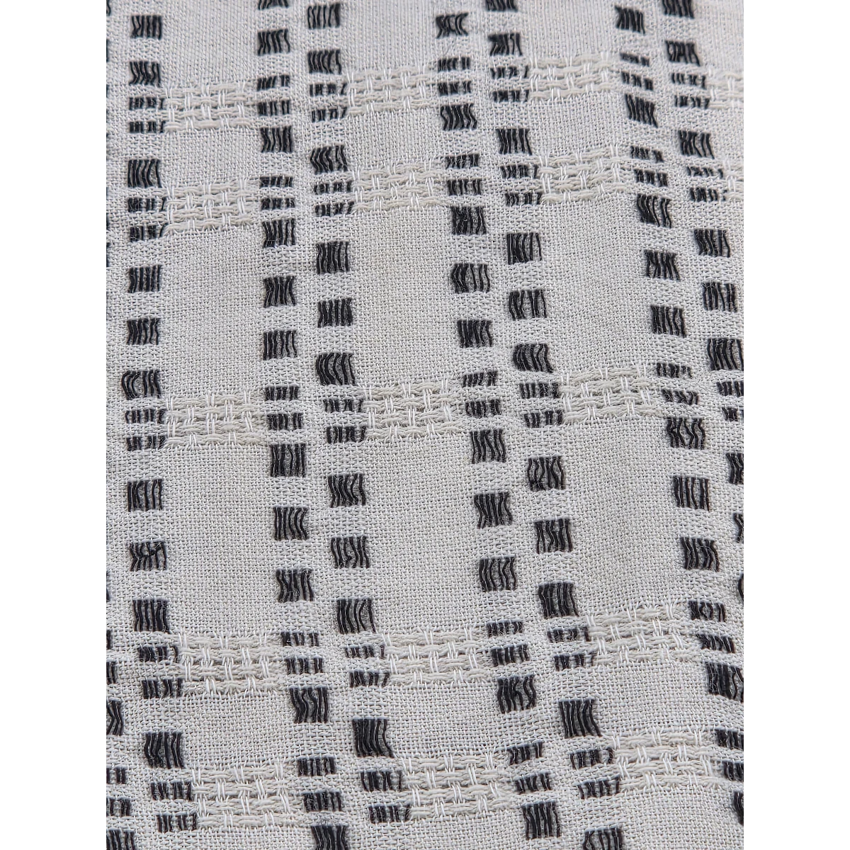 MILWORK cream woven cotton camp shirt with a subtle black geometric pattern and breathable fabric.