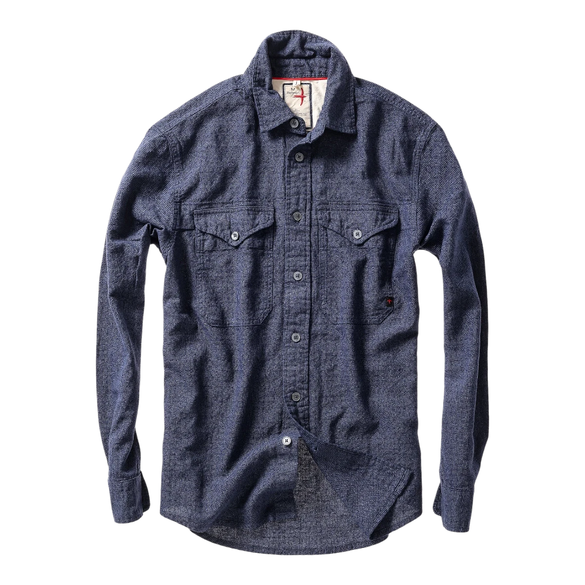 MILWORK Windsail dark indigo micro-ripstop workshirt with two chest pockets and button closure.