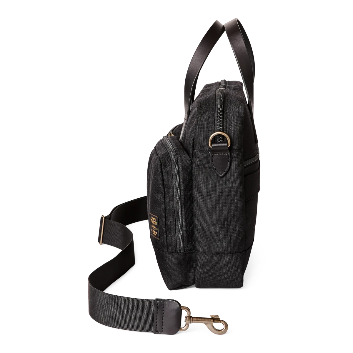 MILWORK Dryden Briefcase in black 1000D Cordura nylon with leather handles and a removable shoulder strap.
