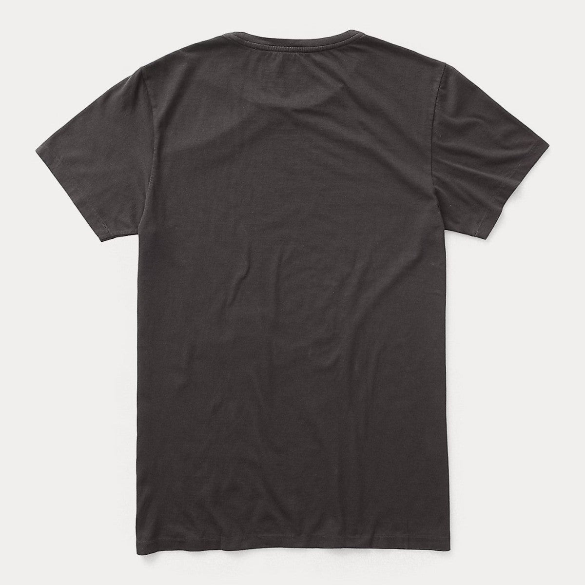 MILWORK Faded black cotton jersey crewneck t-shirt with seamless tubular body construction and chain-stitched embroidery at left hem.