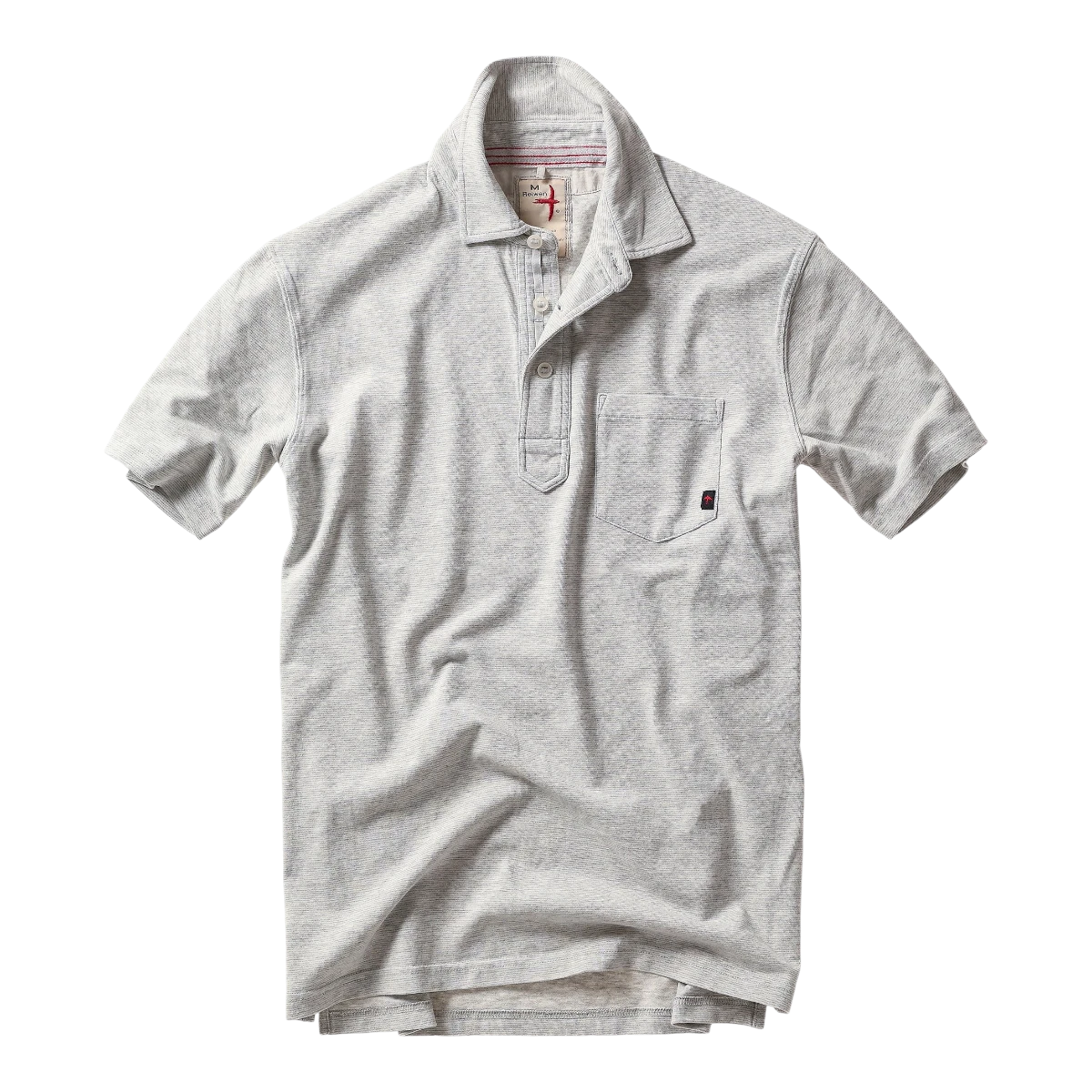 MILWORK Relwen Fineline Jersey Polo in stone white, featuring a textured knit, button placket, and chest pocket.
