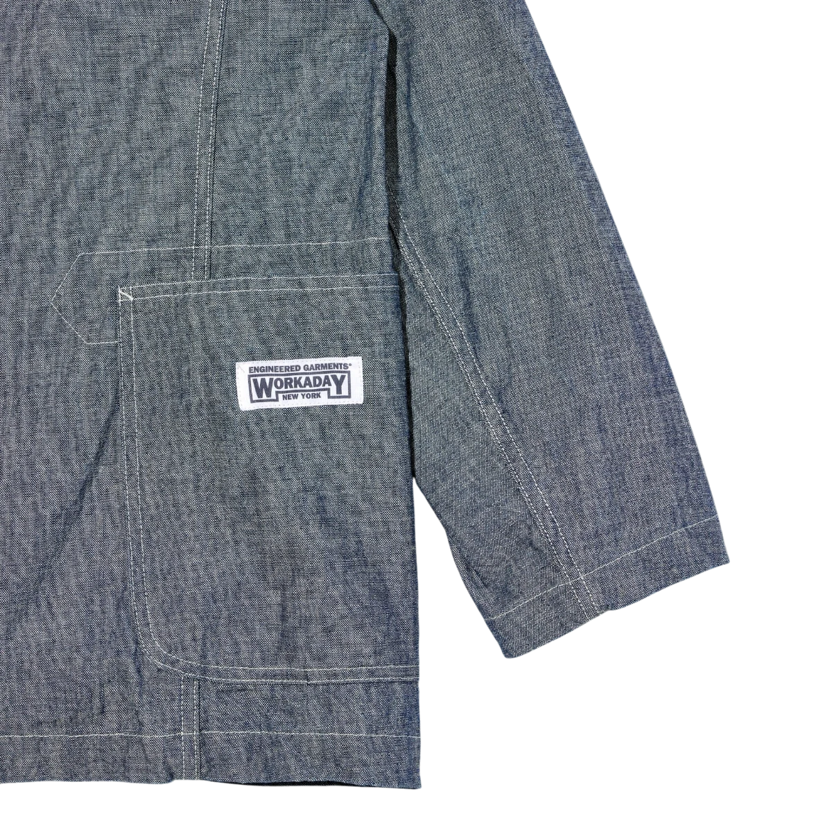 MILWORK Indigo 10oz Sea Canvas blazer made from 100% cotton with a patch pocket and contrast stitching.
