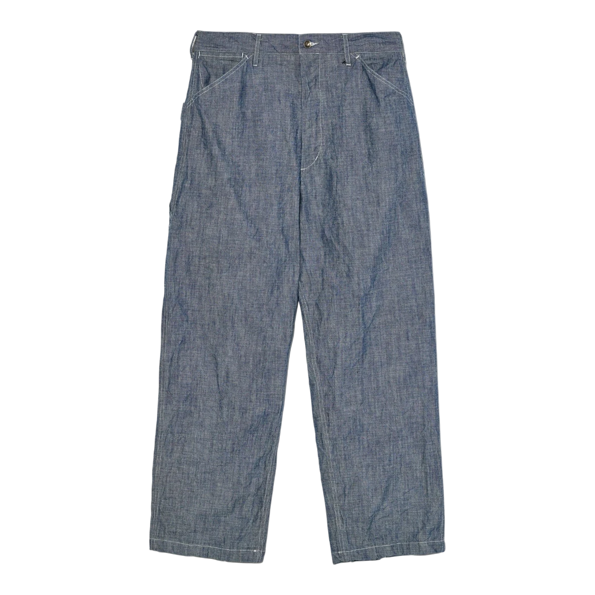 MILWORK Indigo 10oz Sea Canvas Painter Pants with white stitching and classic workwear pockets.