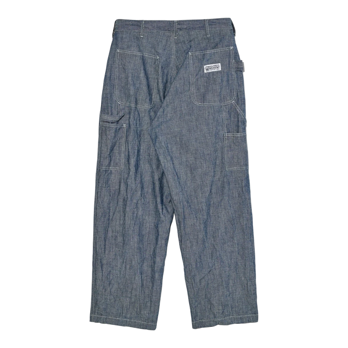MILWORK Painter Pant in indigo blue sea canvas with multiple pockets and a workwear label.