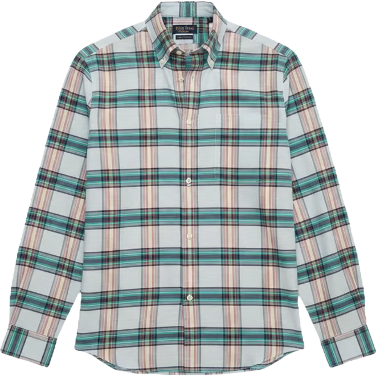 MILWORK Light blue multi-color plaid cotton Madras button-down shirt with barrel cuffs and chest pocket.