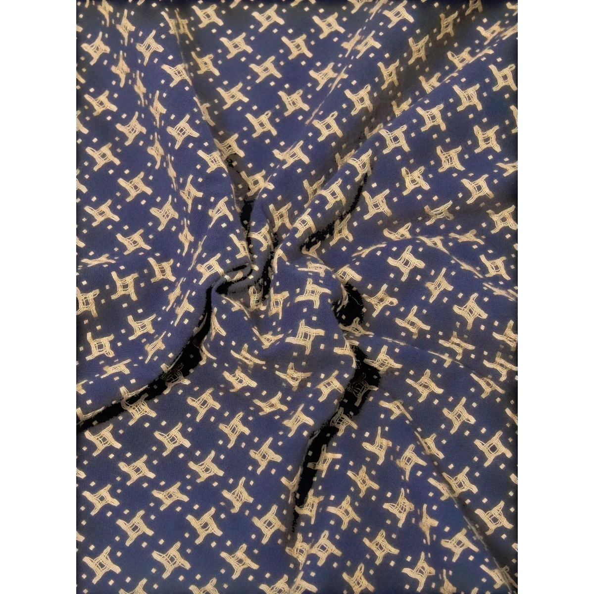 MILWORK Navy Sand Road Shirt with a subtle geometric pattern and a single chest pocket. Regular fit, short sleeves, and a loop-close collar.