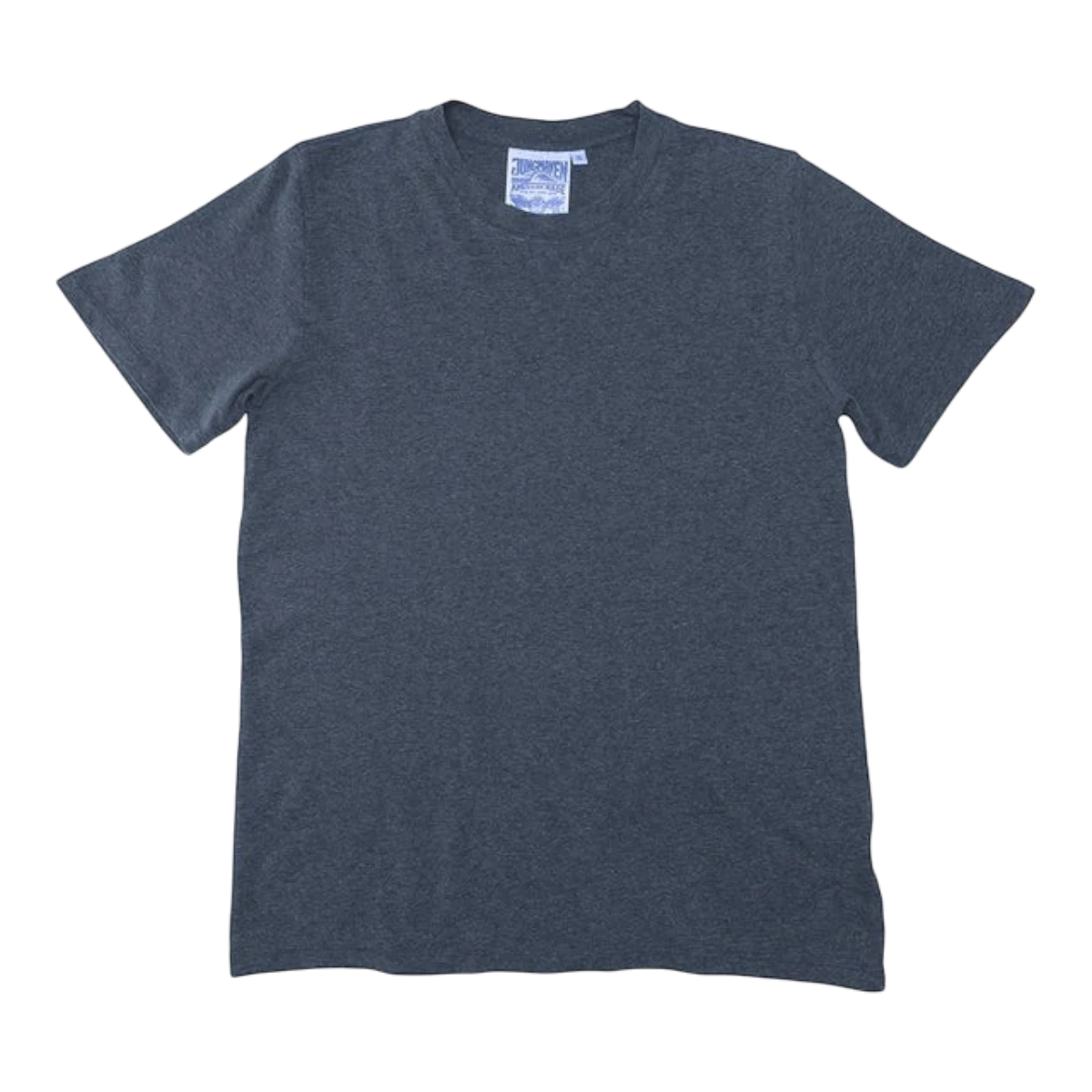 MILWORK Heathered Jung Tee Navy, a classic fit, short sleeve crewneck made from a lightweight hemp and organic cotton blend.