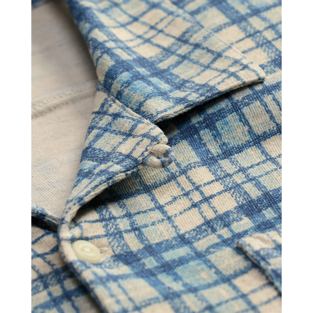 MILWORK Navy Multi plaid-print cotton-linen camp shirt with camp collar and two chest pockets.