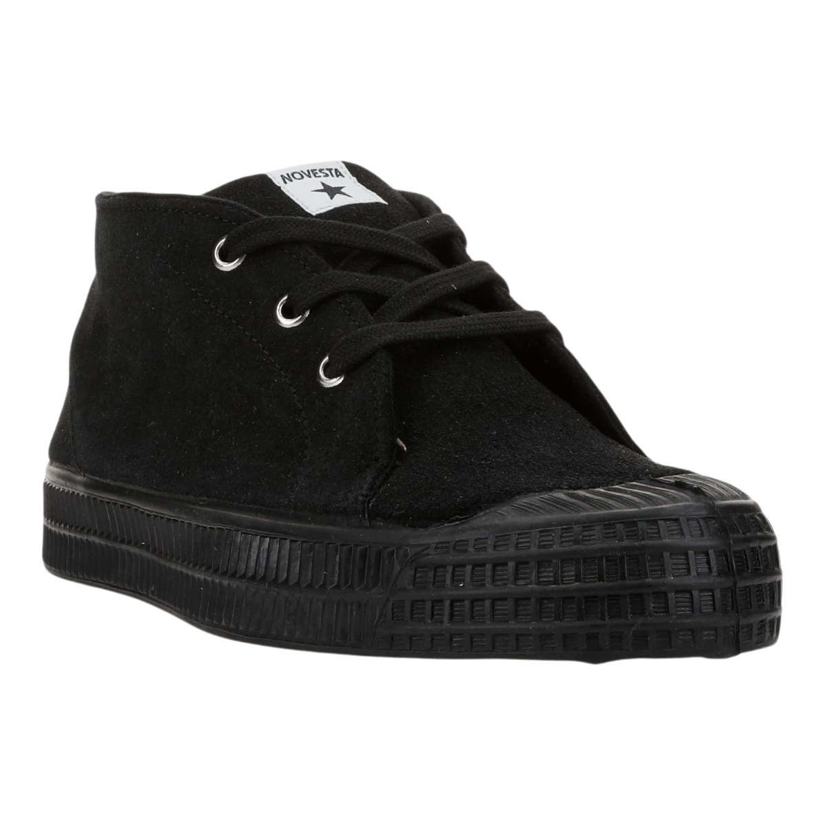 MILWORK NG Lone Star Black suede chukka boots with natural rubber soles and cotton laces. Features embossed Noel Gallagher signature.