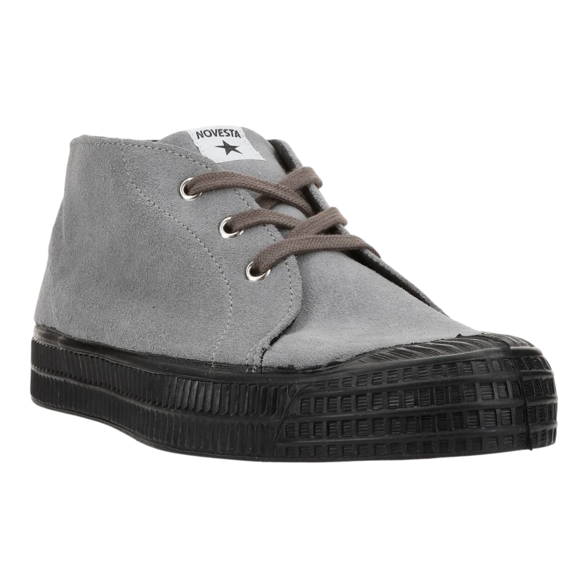 MILWORK NG Lone Star Grey suede chukka boots with black rubber soles and grey laces. Features a star logo on the tongue.