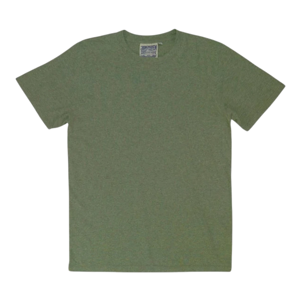 MILWORK Heathered Jung Tee in olive green, made from a hemp and organic cotton blend. Classic fit, short sleeve, crewneck tee.