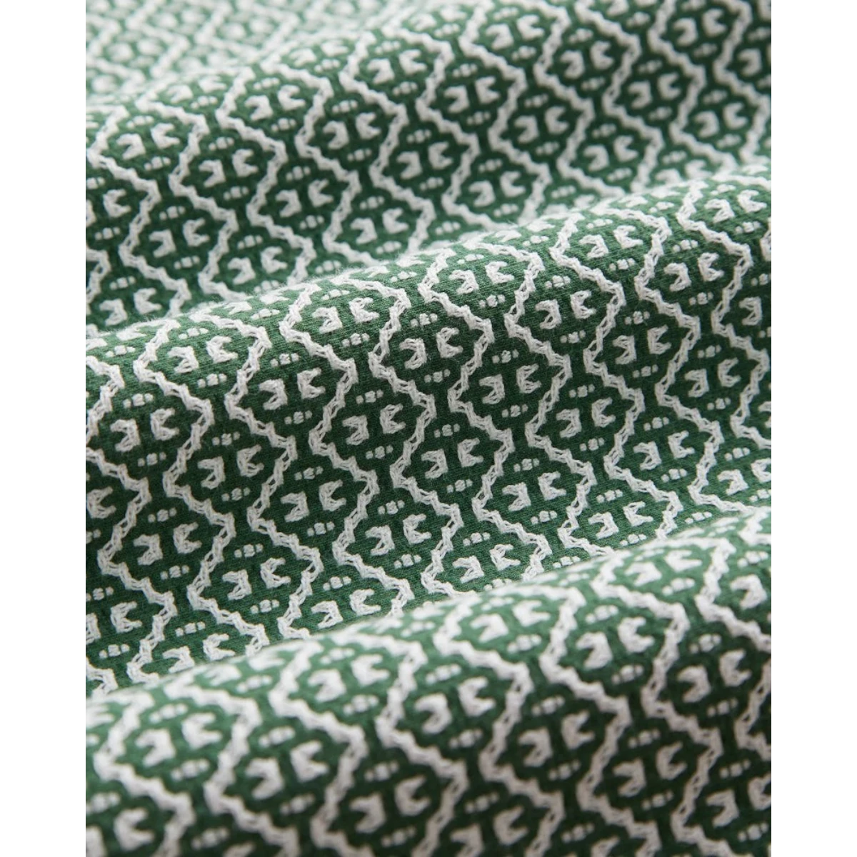 MILWORK Portuguese Tile Shorts in green and white jacquard weave, 99% cotton, 1% elastane.