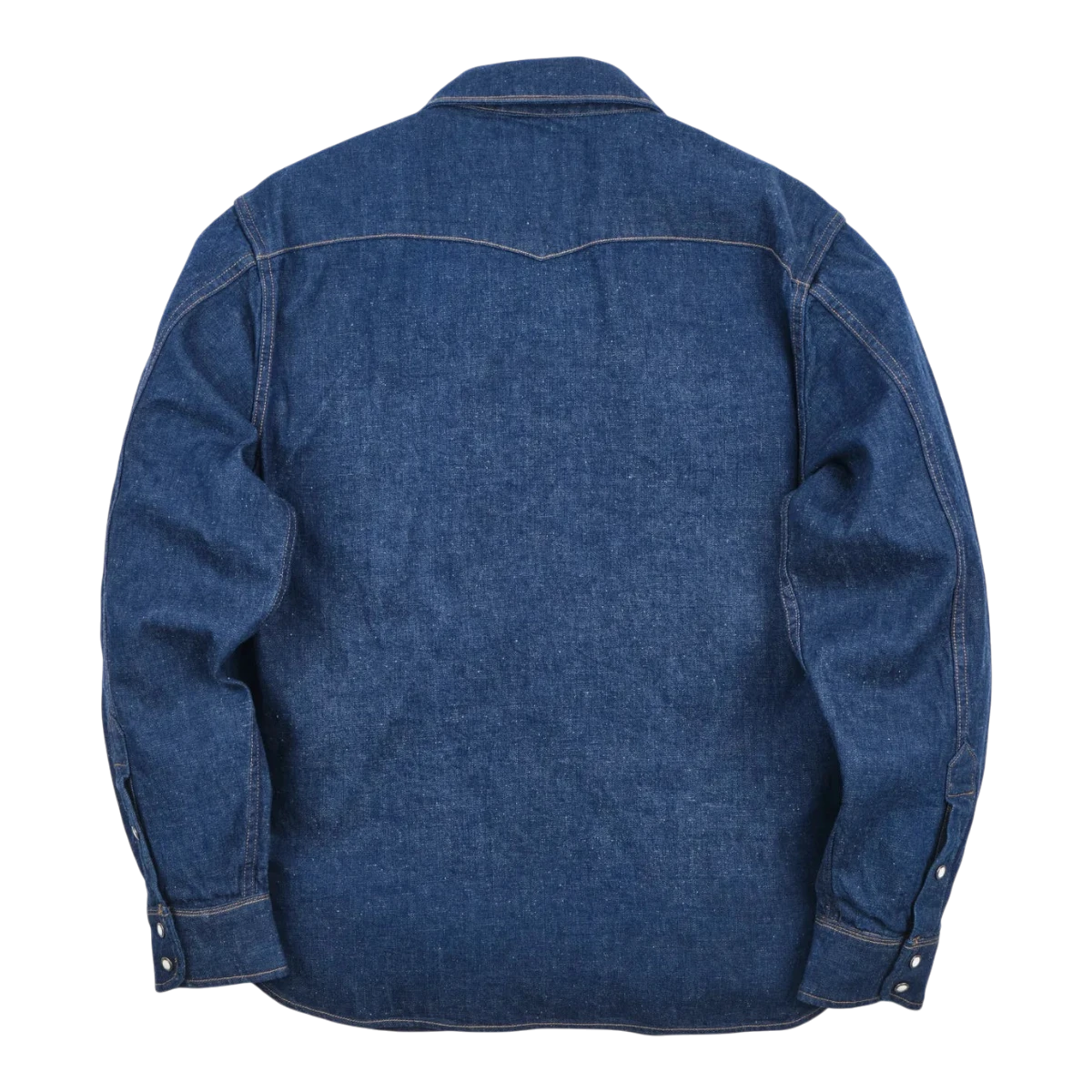MILWORK Sinclair Royal Blue denim western shirt with double needle stitching and rope-rimmed snaps. 100% cotton.