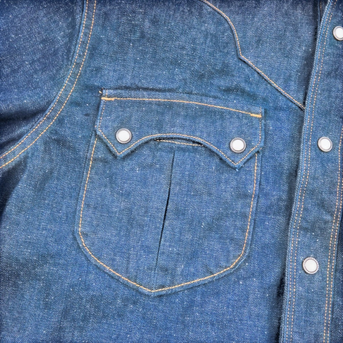 MILWORK Sinclair royal blue 100% cotton denim western shirt with double needle stitching and snap buttons.