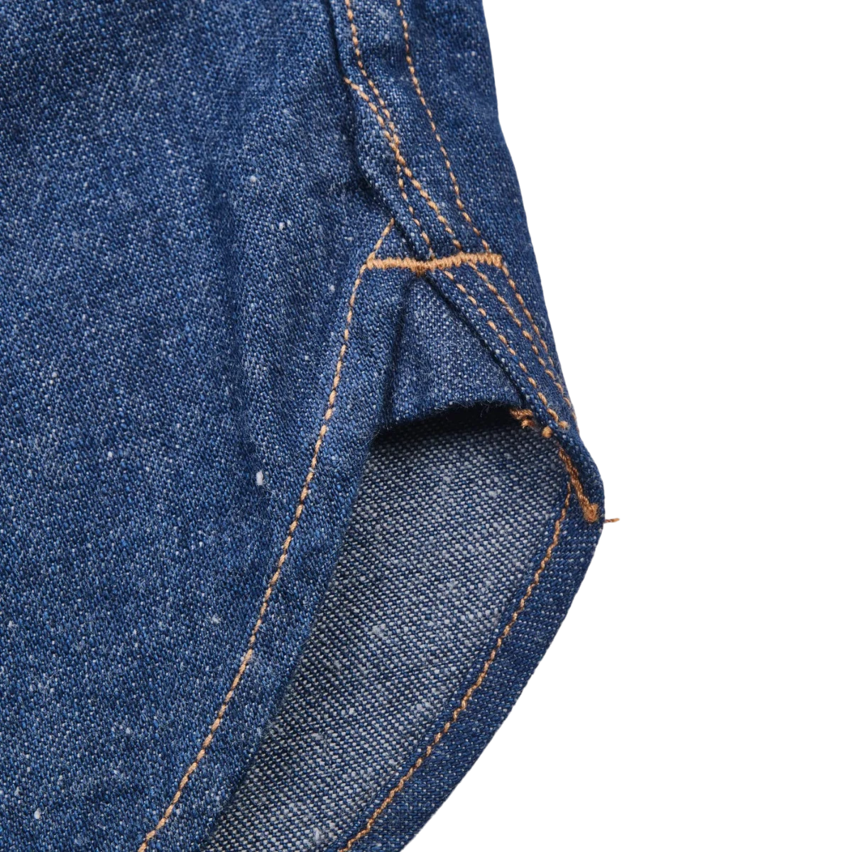 MILWORK Sinclair royal blue 10oz Japanese denim western shirt with double needle stitching and contrast orange thread.