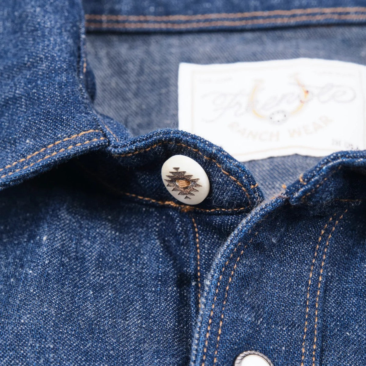 MILWORK Sinclair Royal Blue denim western shirt with southwestern button detail and double needle stitching. 100% cotton.