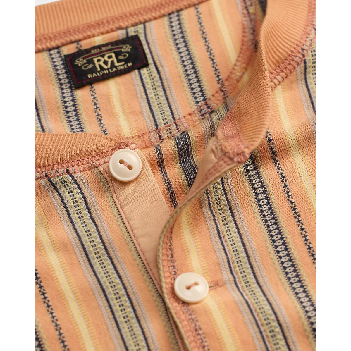 RRL Striped Jacquard Henley Shirt Navy Multi MILWORKS