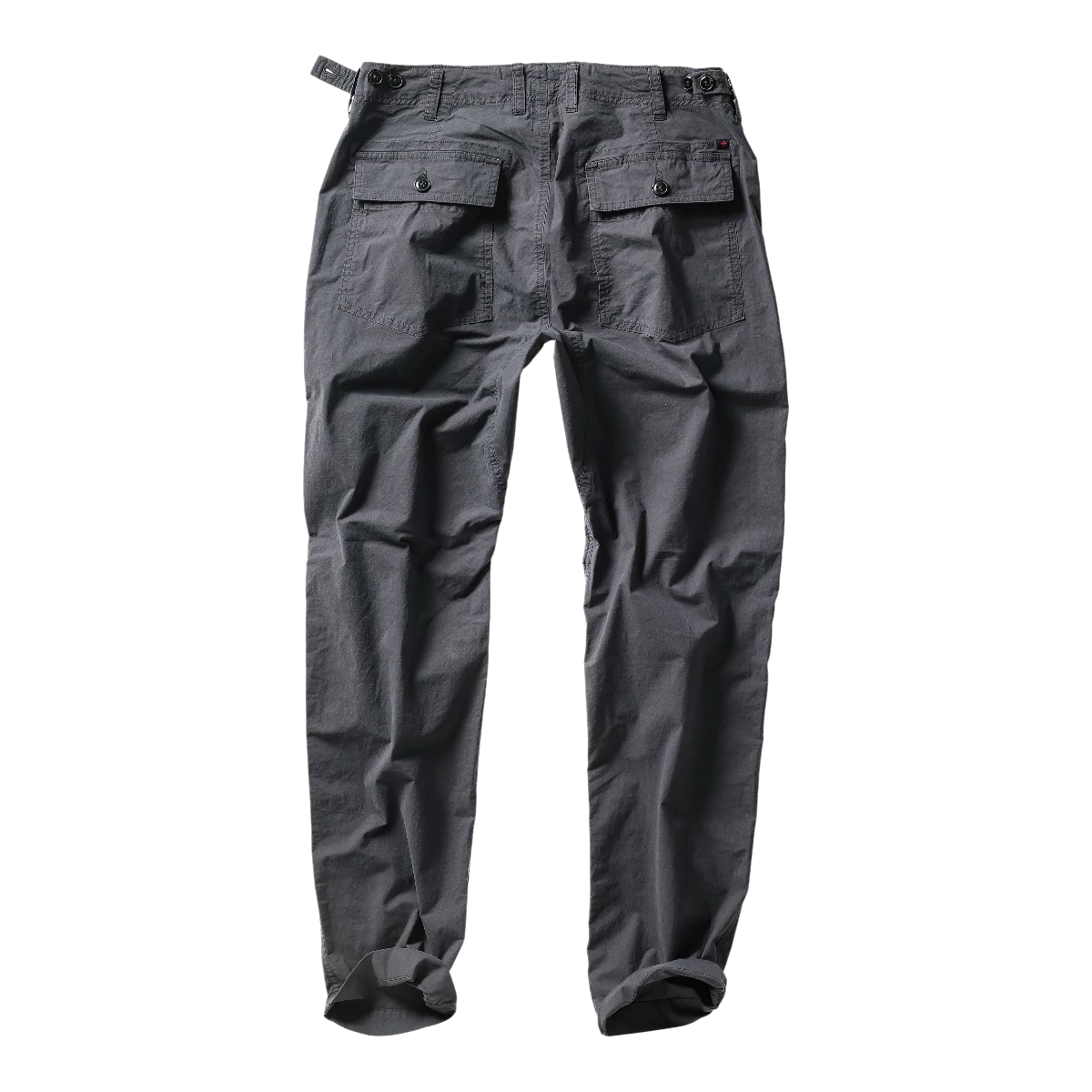 MILWORK Suprfly Supply Pant in dark steel grey. Relaxed fit cargo pants with button flap back pockets and adjustable waist tabs.