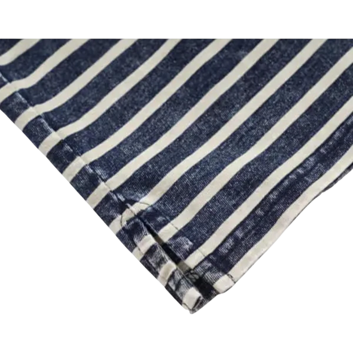MILWORK Vintage faded indigo and white stripe tee. Soft, breathable fabric with a relaxed fit.