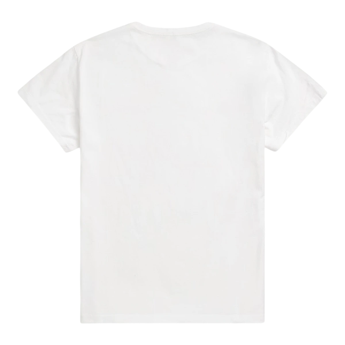 MILWORK white 100% cotton jersey crewneck t-shirt with seamless tubular body and chain-stitched RRL embroidery at left hem.