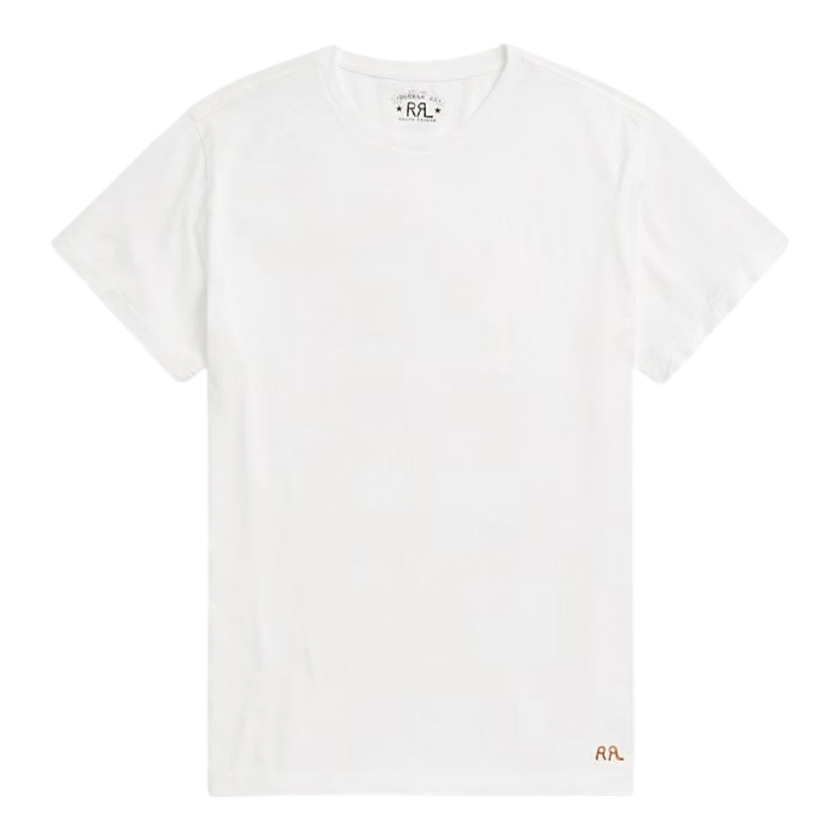 MILWORK white 100% cotton crewneck t-shirt with short sleeves and subtle RRL embroidery on the left hem.