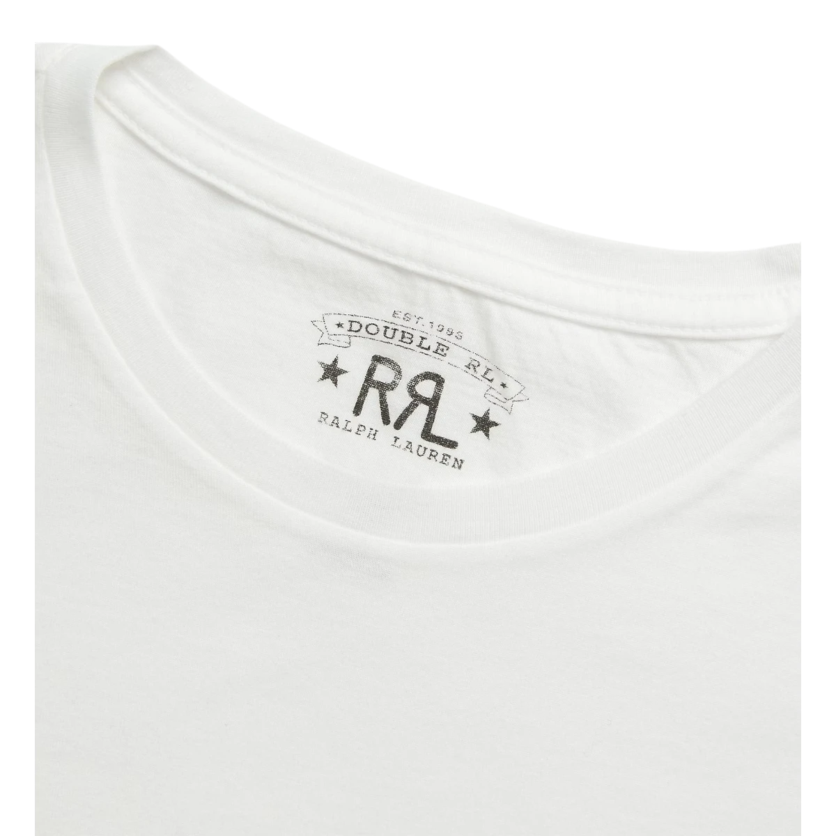 MILWORK White 100% cotton jersey crewneck t-shirt with RRL embroidery on the hem.