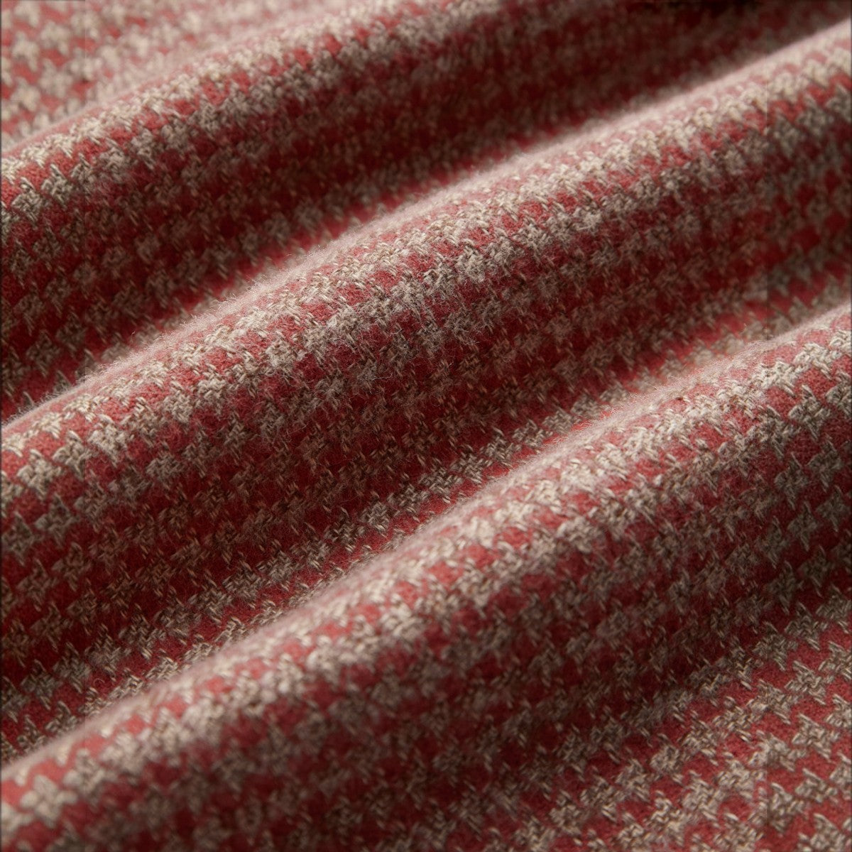 MILWORKS Portuguese Flannel shirt fabric in a red and beige abstract houndstooth pattern made from 100% cotton