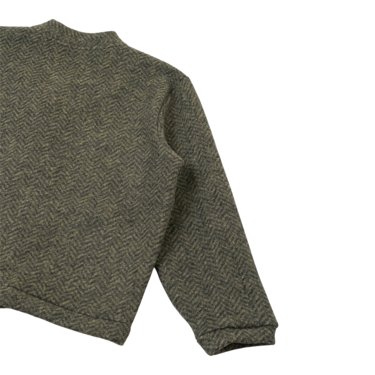 MILWORKS Advance cardigan in olive green herringbone fleece with a boxy fit and elasticated cuffs.